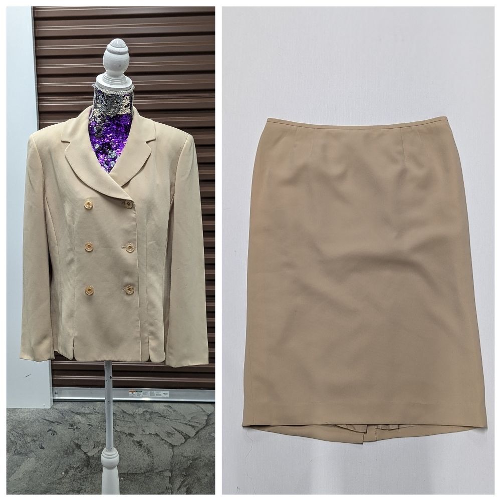 Vintage Collections‎ by Le Suit Size 16 Beige Two Piece Skirt Suit Set